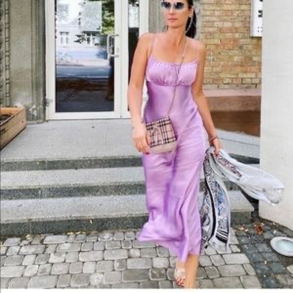 ZARA BLOGGERS FAV LILAC Satin Slip Maxi Purple Dress - Picture 9 of 11